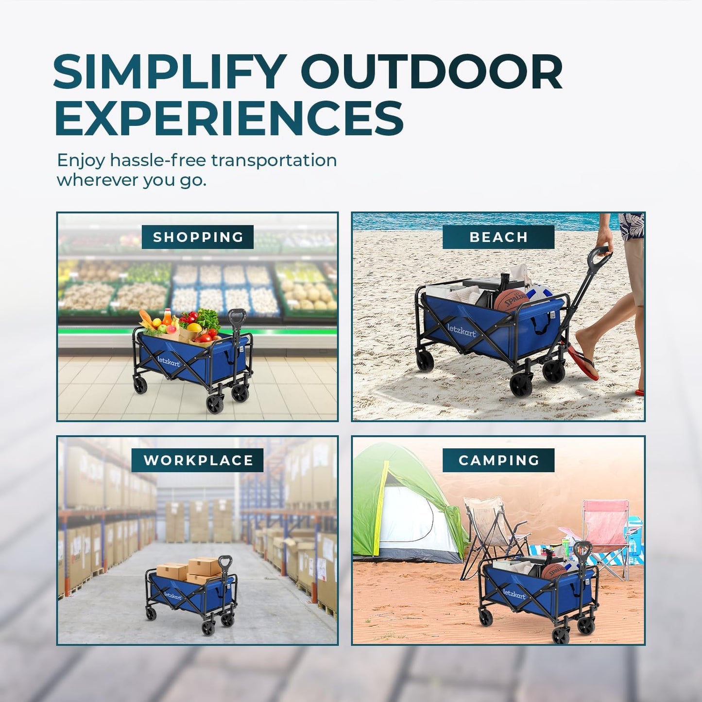 Collapsible Foldable Wagon Cart – Heavy Duty All-Terrain Trolley with 360° Wheels & Adjustable Handle – 85kg Capacity | Letz Kart®