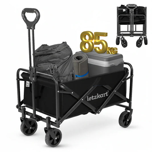 Collapsible Foldable Wagon Cart | Heavy Duty All-Terrain Trolley with 360° Wheels & Adjustable Handle | 85kg & 200kg Capacity | Letz Kart® | Brown, Black & Blue Colors