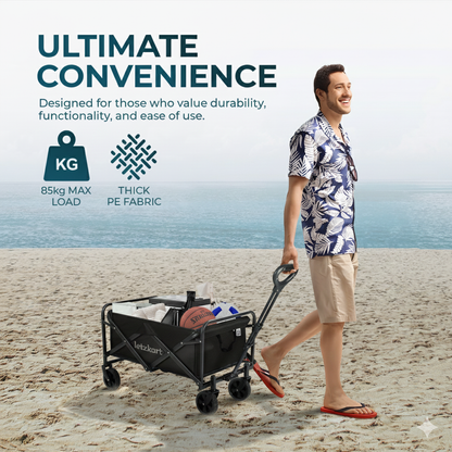 Collapsible Foldable Wagon Cart | Heavy Duty All-Terrain Trolley with 360° Wheels & Adjustable Handle | 85kg & 200kg Capacity | Letz Kart® | Brown, Black & Blue Colors