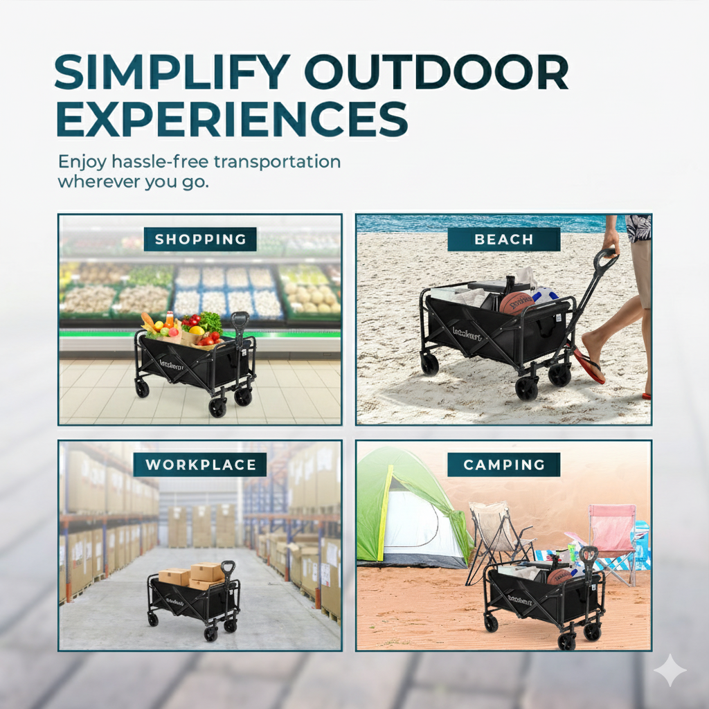 Collapsible Foldable Wagon Cart | Heavy Duty All-Terrain Trolley with 360° Wheels & Adjustable Handle | 85kg & 200kg Capacity | Letz Kart® | Brown, Black & Blue Colors