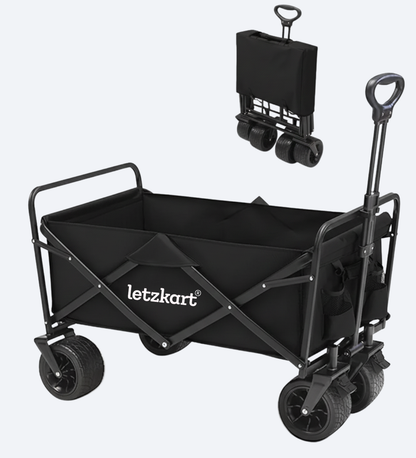 Collapsible Foldable Wagon Cart | Heavy Duty All-Terrain Trolley with 360° Wheels & Adjustable Handle | 85kg & 200kg Capacity | Letz Kart® | Brown, Black & Blue Colors