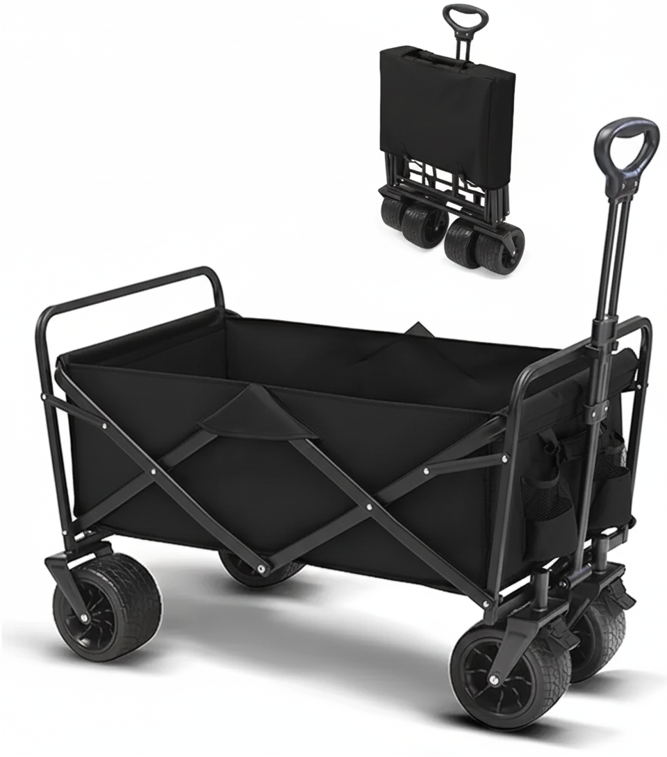 Collapsible Foldable Wagon Cart | Heavy Duty All-Terrain Trolley with 360° Wheels & Adjustable Handle | 85kg & 200kg Capacity | Letz Kart® | Brown, Black & Blue Colors