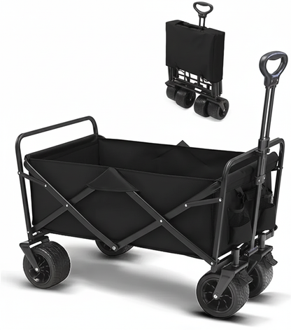 Collapsible Foldable Wagon Cart | Heavy Duty All-Terrain Trolley with 360° Wheels & Adjustable Handle | 85kg & 200kg Capacity | Letz Kart® | Brown, Black & Blue Colors