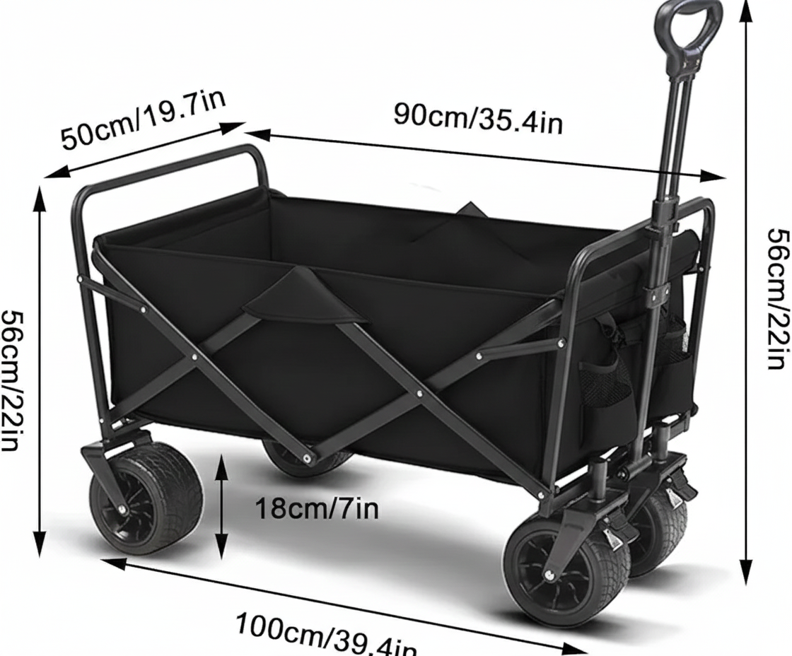 Collapsible Foldable Wagon Cart | Heavy Duty All-Terrain Trolley with 360° Wheels & Adjustable Handle | 85kg & 200kg Capacity | Letz Kart® | Brown, Black & Blue Colors