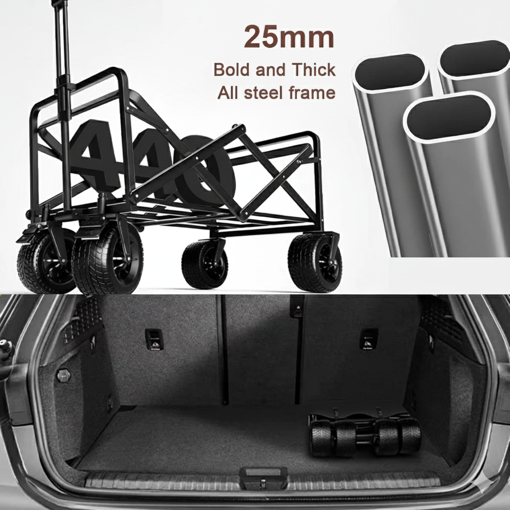 Collapsible Foldable Wagon Cart | Heavy Duty All-Terrain Trolley with 360° Wheels & Adjustable Handle | 85kg & 200kg Capacity | Letz Kart® | Brown, Black & Blue Colors