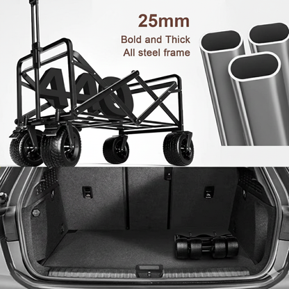 Collapsible Foldable Wagon Cart | Heavy Duty All-Terrain Trolley with 360° Wheels & Adjustable Handle | 85kg & 200kg Capacity | Letz Kart® | Brown, Black & Blue Colors