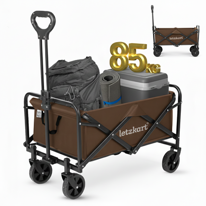 Collapsible Foldable Wagon Cart | Heavy Duty All-Terrain Trolley with 360° Wheels & Adjustable Handle | 85kg & 200kg Capacity | Letz Kart® | Brown, Black & Blue Colors
