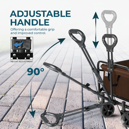 Collapsible Foldable Wagon Cart | Heavy Duty All-Terrain Trolley with 360° Wheels & Adjustable Handle | 85kg & 200kg Capacity | Letz Kart® | Brown, Black & Blue Colors