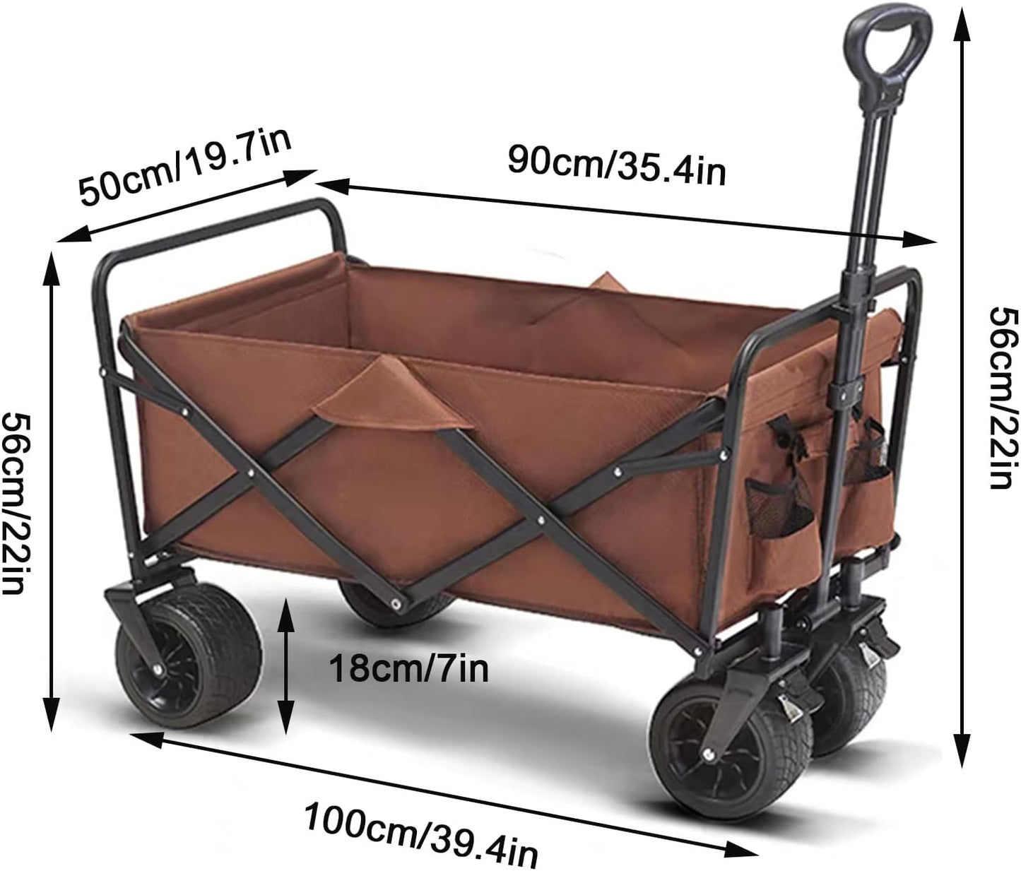 Collapsible Foldable Wagon Cart – Heavy Duty All-Terrain Trolley with 360° Wheels & Adjustable Handle – 200kg Capacity | Letz Kart® - Coffee Color