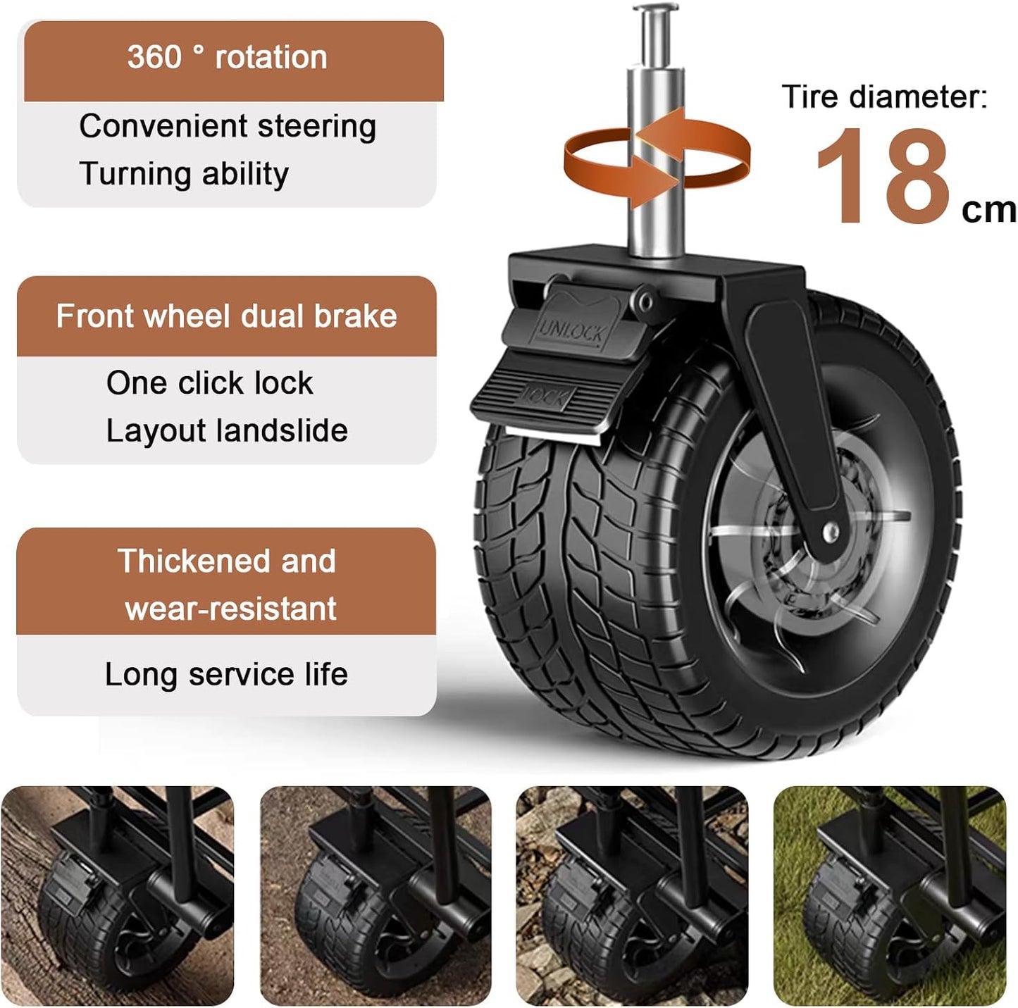 Collapsible Foldable Wagon Cart – Heavy Duty All-Terrain Trolley with 360° Wheels & Adjustable Handle – 200kg Capacity | Letz Kart® - Coffee Color