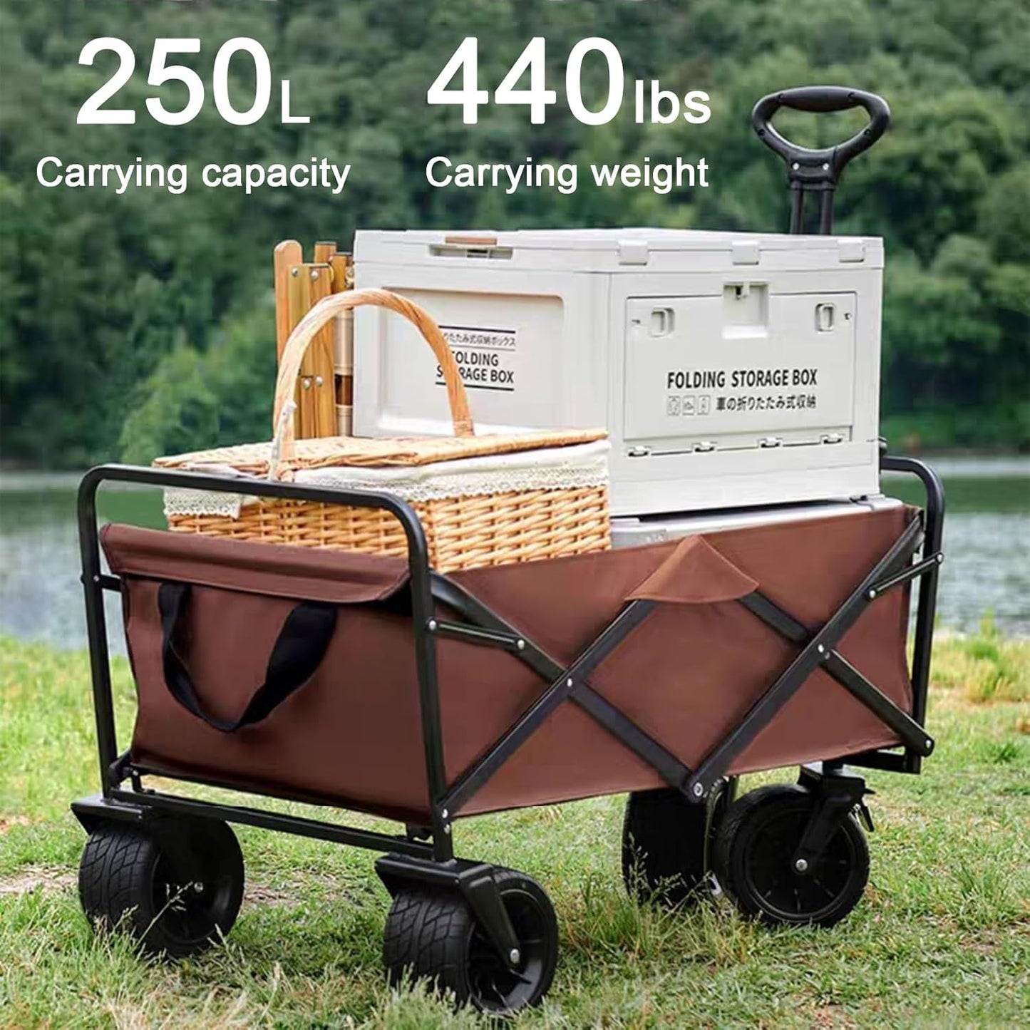 Collapsible Foldable Wagon Cart – Heavy Duty All-Terrain Trolley with 360° Wheels & Adjustable Handle – 200kg Capacity | Letz Kart® - Coffee Color