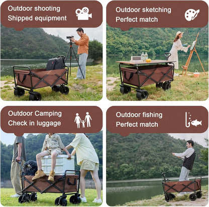 Collapsible Foldable Wagon Cart | Heavy Duty All-Terrain Trolley with 360° Wheels & Adjustable Handle | 85kg & 200kg Capacity | Letz Kart® | Brown, Black & Blue Colors