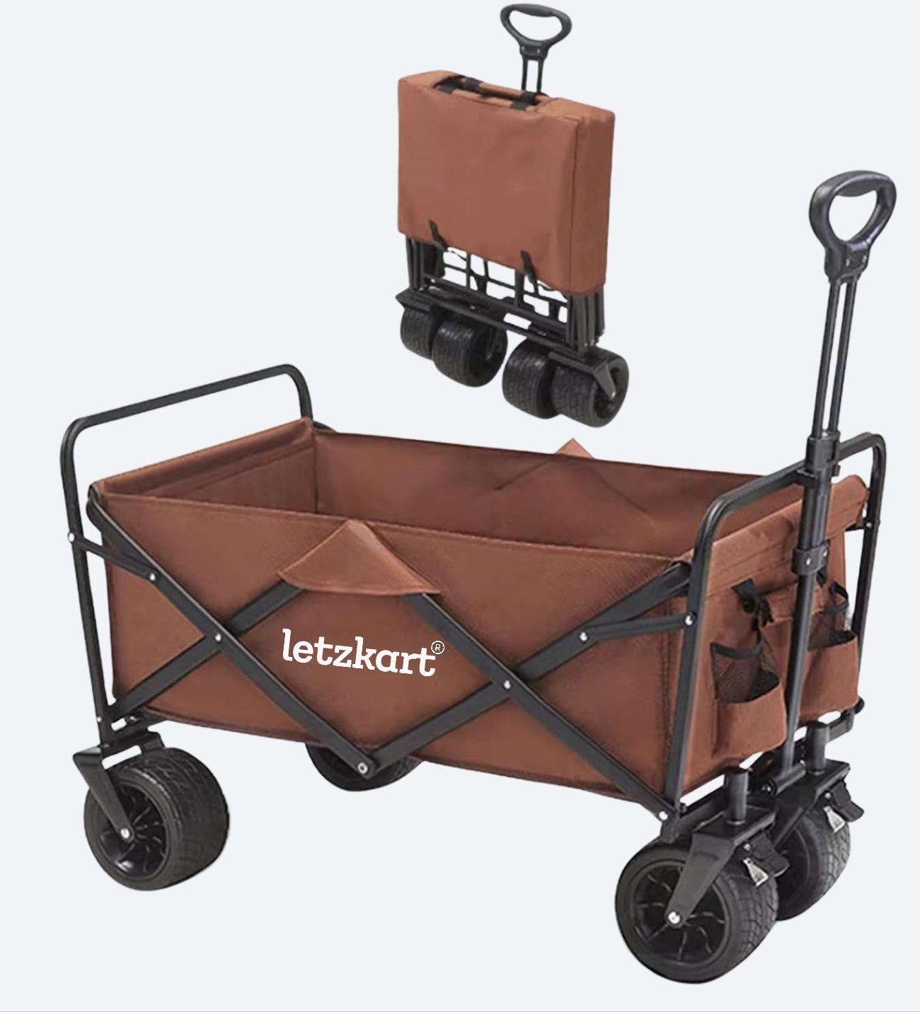Collapsible Foldable Wagon Cart – Heavy Duty All-Terrain Trolley with 360° Wheels & Adjustable Handle – 200kg Capacity | Letz Kart® - Coffee Color