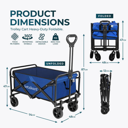 Collapsible Foldable Wagon Cart | Heavy Duty All-Terrain Trolley with 360° Wheels & Adjustable Handle | 85kg & 200kg Capacity | Letz Kart® | Brown, Black & Blue Colors