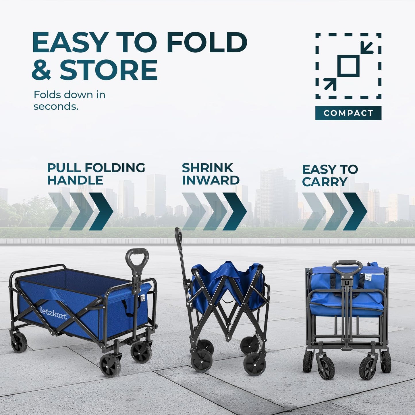 Collapsible Foldable Wagon Cart – Heavy Duty All-Terrain Trolley with 360° Wheels & Adjustable Handle – 85kg Capacity | Letz Kart®