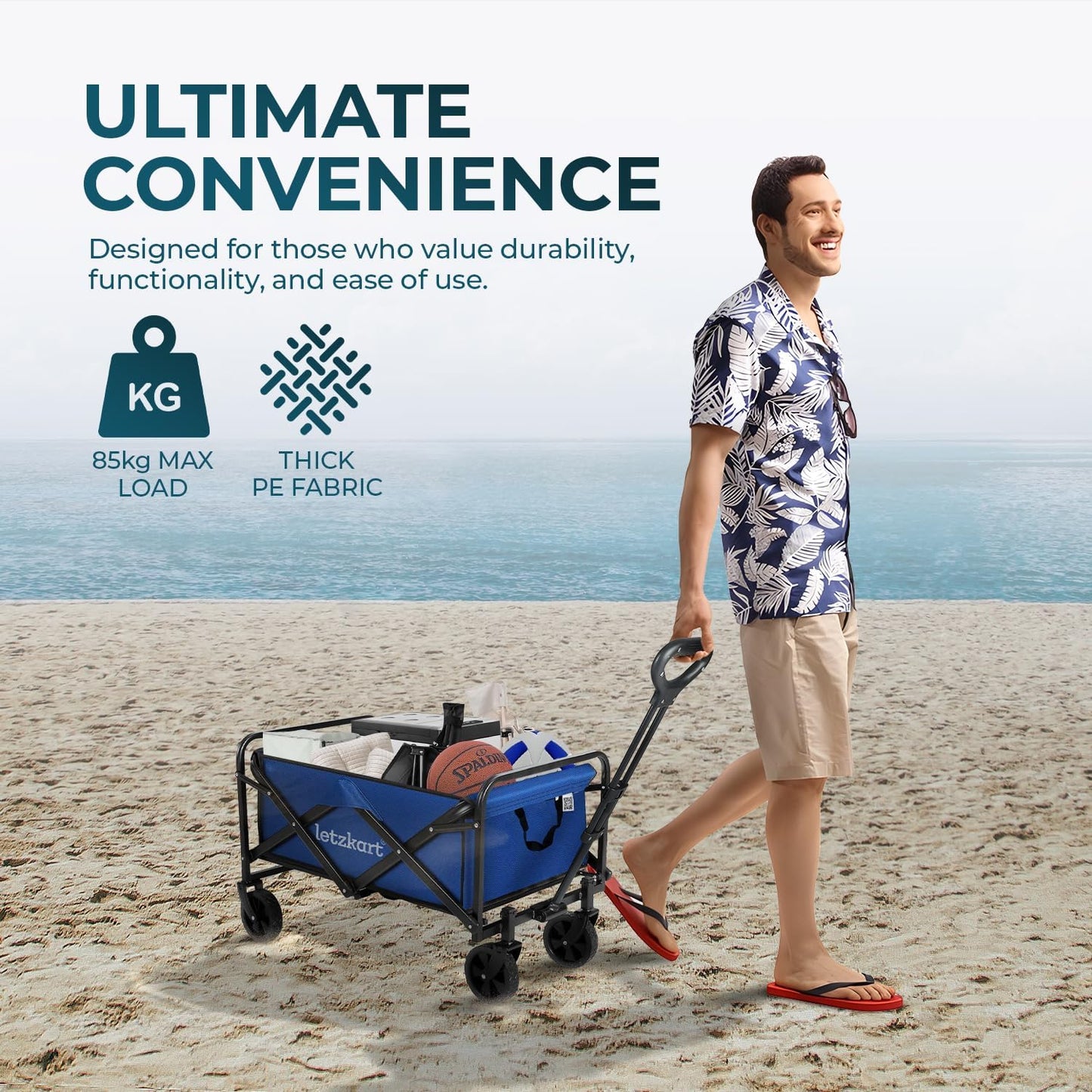 Collapsible Foldable Wagon Cart – Heavy Duty All-Terrain Trolley with 360° Wheels & Adjustable Handle – 85kg Capacity | Letz Kart®